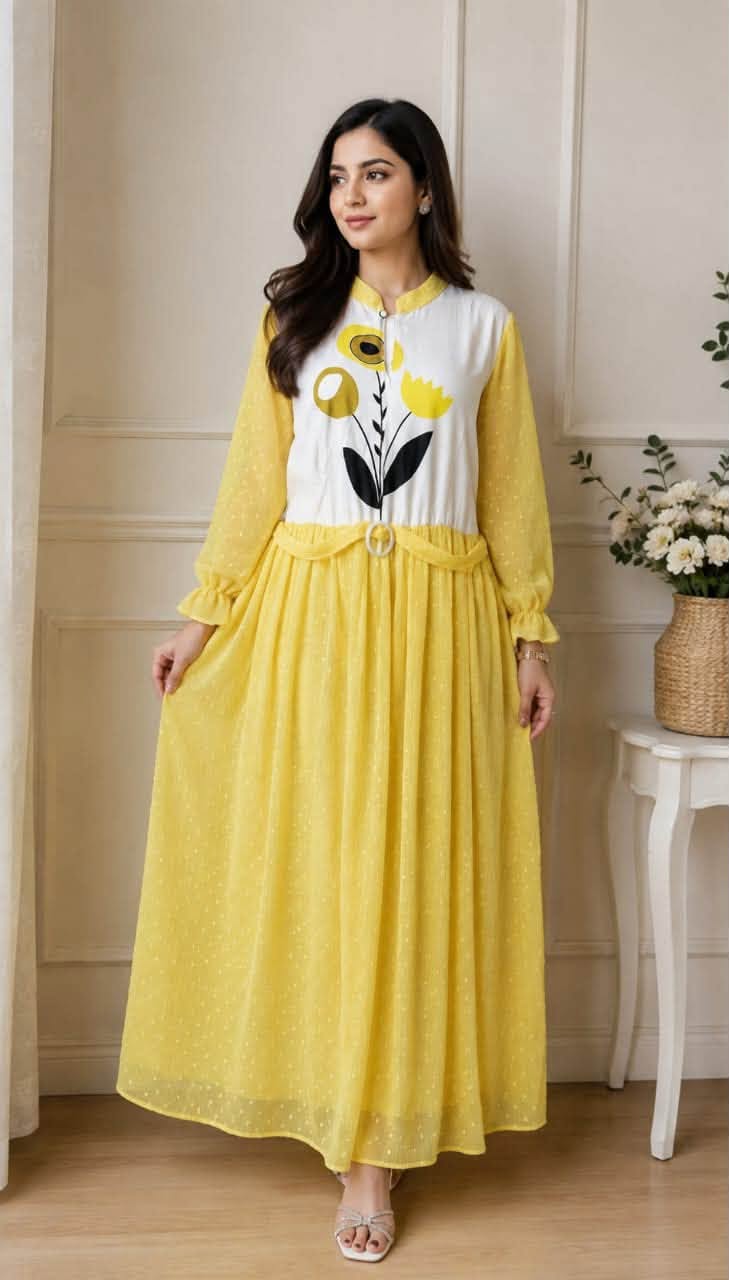 Yellow Chinese Long Frock for Women