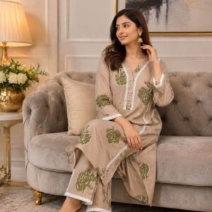 Biscuit Cotton Long Tops & Pant Set for Women