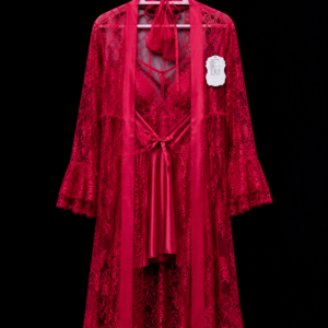 Cherry Red Net Georgette 3-Piece Night Dress